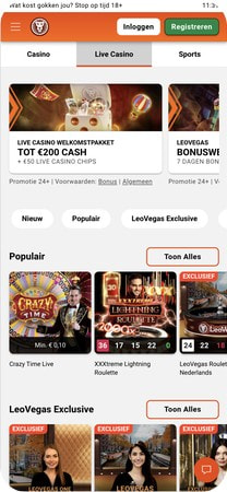 LeoVegas mobiele live casino met live dealer spellen