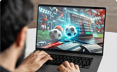 Voetbalspeler op een laptopscherm met de beste sportweddenschappen sites